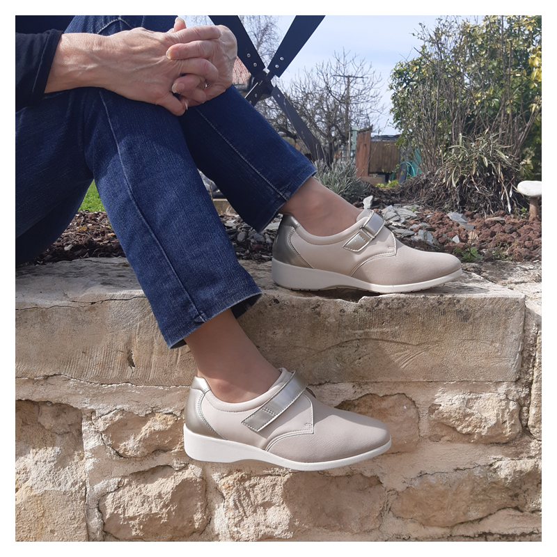 Derby velcro tissu élastiqué et cuir