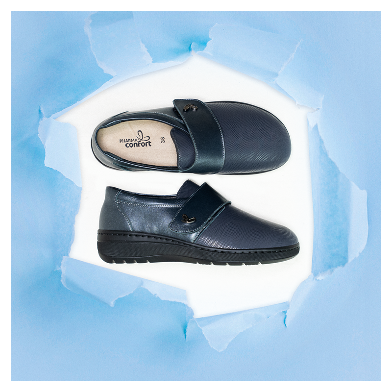 chaussure derby cuir et tissu élastique velcro